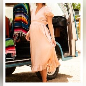 Hatch Soft Pink Maternity Midi Dress, sz Large